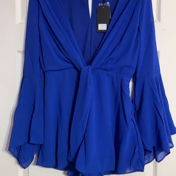 ROYAL BLUE LINED BELL SLEEVE ROMPER - Picture 8 of 15